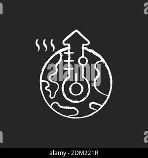Global warming chalk white icon on black background Stock Vector