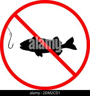 Stop no fishing prohibition. Fishing prohibition sign. Illustration symbol icon Stock Vector