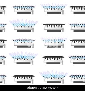 Seamless pattern of four gas stove kitchen burner off low mid and high level of gas flat vector illustration on white background. Stock Vector