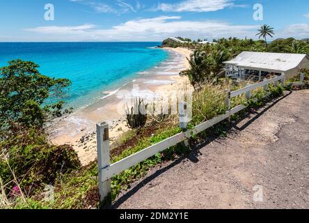 Beautiful beach on Antigua Island, Caribbean. View from the street. Stock Photo