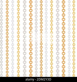 Seamless pattern golden and silver chain jewelry accessory flat vector illustration on white background. Stock Vector