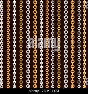 Seamless pattern golden and silver chain jewelry accessory flat vector illustration on brown background Stock Vector