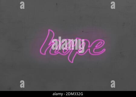 neon hope with purple letters. Vector Illustration. Stock Photo