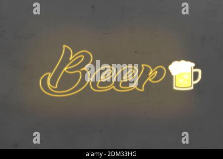 neon beer with yellow letters. Vector Illustration. Stock Photo