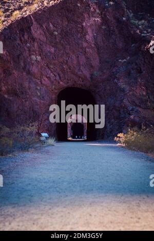 A beautiful and rocky hike trail in the desert that leads to the Hoover Dam Stock Photo