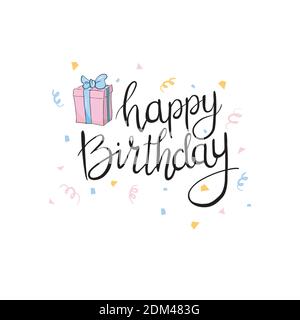 Lettering. Happy Birthday Hand-drawn card. Vector illustration Stock Vector