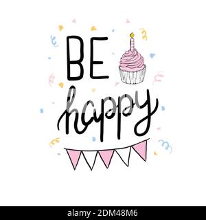Happy Birthday Hand-drawn card. Vector illustration Stock Vector