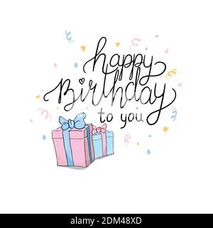 Lettering. Happy Birthday Hand-drawn card. Vector illustration Stock Vector