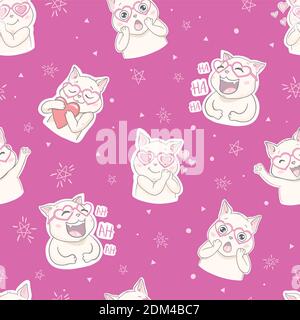 Seamless vector pattern with cats. Smiling cute cats background. Stock Vector