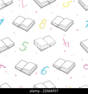 Seamless pattern with outline decorative books. Vector illustration Stock Vector