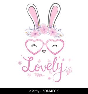 Cute bunny vector illustration, hand drawn face of bunny. Isolated on white background. Stock Vector