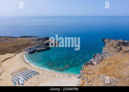 Aerial coastal view of Skinaria Beach on the south coast of Crete, Greece Stock Photo