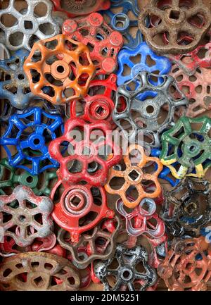 A texture pattern background of colorful metal rusty spigots Stock Photo