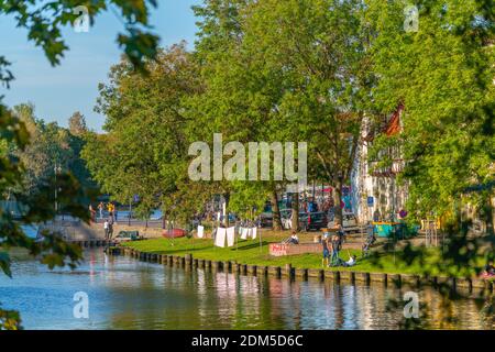 An der Obertrave, a popular street along the Trave River, Hanseatic City of Lübeck, UNESCO World Heritage, Schleswig-Holstein, North Germany, Europe Stock Photo