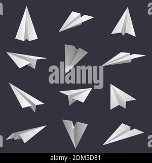 Paper planes. Handmade origami aircraft figures, paper folding hobby. Polygonal paper shapes isolated vector illustration set Stock Vector