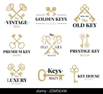 Vintage keys. Golden realistic real estate keys in ornate style decent By  ONYX