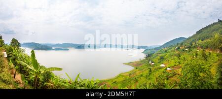 Panoramic crater lake view in the crater lake region in Uganda near Kibale. Stock Photo