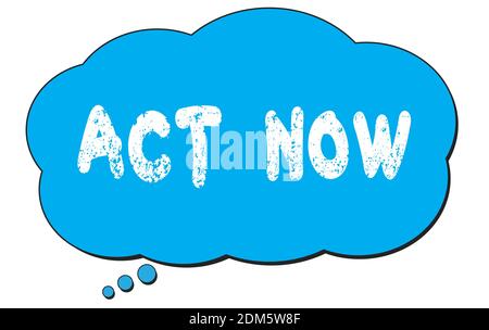 ACT  NOW text written on a blue thought cloud bubble. Stock Photo