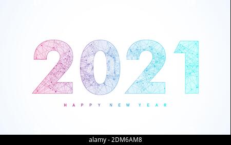 Merry Christmas and Happy New Year 2021 greeting card. Modern futuristic template for 2021. Digital data visualization. Business technology concept Stock Vector