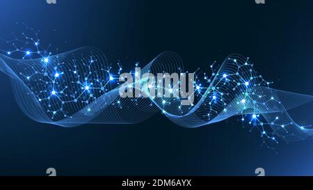 Molecular structure background. Science template wallpaper or banner with a DNA molecules. Asbtract scientific molecule background. Wave flow Stock Vector