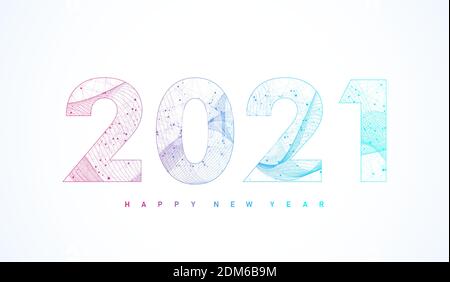 Merry Christmas and Happy New Year 2021 greeting card. Modern futuristic template for 2021. Digital data visualization. Business technology concept Stock Vector