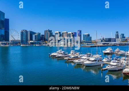 Highrise buildings at docklands neighborhood of Melbourne, Australia Stock Photo