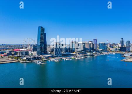 Highrise buildings at docklands neighborhood of Melbourne, Australia Stock Photo