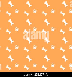 Seamless pattern of cute dog puppy symbol, toy, paw, footstep. Cartoon funny and happy dog concept with simple shape style. Illustration for background, wallpaper, textile, fabric. Stock Vector