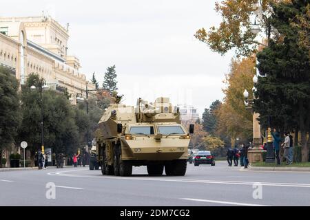 Azerbaijan artillery weapons in streets of Baku. 152mm SpGH DANA is a wheeled self-propelled artillery piece. Baku - Azerbaijan: 10 December 2020.