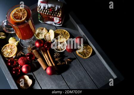 Christmas composition with mulled wine and spices  Stock Photo