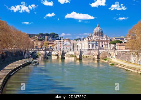 Rome. Tiber river and Rome historic cityscape and Vatican view, capital of Italy