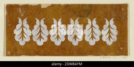 Design for an Embroidered or Woven Horizontal Border of the 'Fabrique de St. Ruf', Fabrique de Saint Ruf, Lyon, France, Brush and white gouache on glazed tracing paper, A row of six hanging six-lobed leaves without stems., France, 1805–1815, Drawing Stock Photo