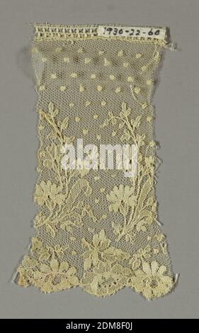 Fragment, A .G. Jennings & Sons, American, Medium: cotton Technique: machine made lace, Dots and floral border on net ground., USA, ca. 1884, lace, Fragment Stock Photo