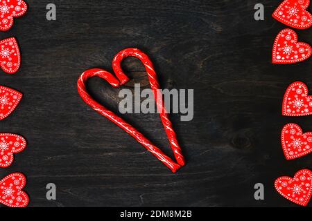 Valentines day concept with hearts on wooden background  Stock Photo