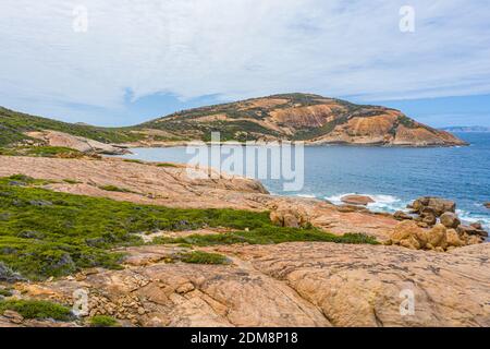 Aerial view of Hellfire bay near Esperance viewed during a cloudy day, Australia Stock Photo