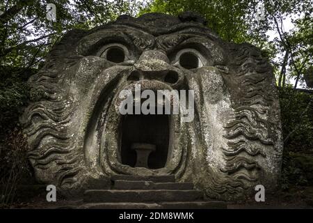 An Orcus mouth sculpture at famous Parco Dei Mostri in Italy Stock Photo