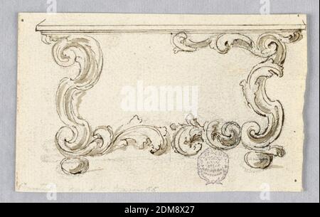 A Console Table with Alternative Suggestions, Pen and brush with brown ink on off-white laid paper, Elevation of a console table. Legs in the form of scrolling acanthus leaves on ball feet., Italy, 1675–1700, furniture, Drawing Stock Photo