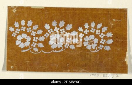 Design for an Embroidered or Woven Horizontal Border of the 'Fabrique de St. Ruf', Fabrique de Saint Ruf, Lyon, France, Brush and white gouache on glazed tracing paper, Flower boughs, forming a row, are to be connected by two segments., France, 1805–1815, Drawing Stock Photo