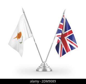 United Kingdom and Cyprus table flags isolated on white 3D rendering Stock Photo