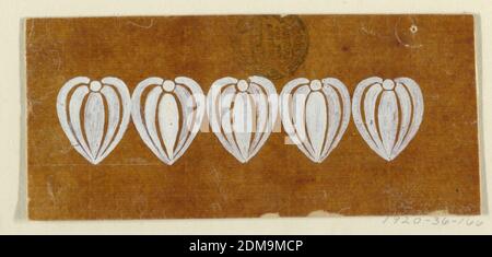 Design for an Embroidered or Woven Horizontal Border of the 'Fabrique de St. Ruf', Fabrique de Saint Ruf, Lyon, France, Brush and white gouache on glazed tracing paper, Five heart forms, composed of leaves and a bead., France, 1805–1815, Drawing Stock Photo