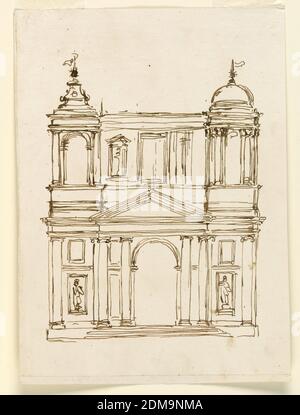 Elevation of a church, Giuseppe Barberi, Italian, 1746–1809, Pen and brown ink on lined off-white laid paper, Rome, Italy, 1746-1809, architecture, Drawing Stock Photo