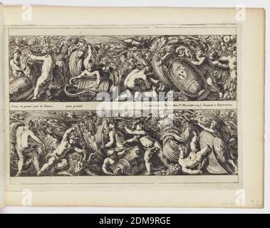 Plate from 'Frises, feuillages ou tritons marins, à la romaine', Jean Le Pautre, French, 1618–1682, Pierre Mariette II, French, 1634 - 1716, Etching on paper, Plate 'Frises, feuillages ou tritons marins, à la romaine', France, ca. 1640–1682, Print Stock Photo