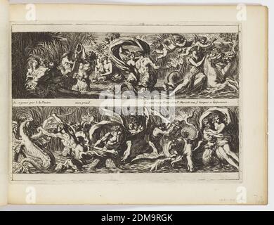 Plate from 'Frises, feuillages ou tritons marins, à la romaine', Jean Le Pautre, French, 1618–1682, Pierre Mariette II, French, 1634 - 1716, Etching on paper, Plate from 'Frises, feuillages ou tritons marins, à la romaine', France, ca. 1640–1682, Print Stock Photo