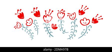 Red lilies. Stylized simple flowers. Vector illustration Stock Vector