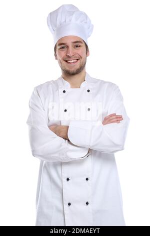 Koch jung Azubi Ausbildung Auszubildender kochen Beruf Freisteller freigestellt vor einem weissen Hintergrund Stock Photo