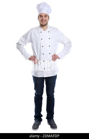 Koch jung Azubi Ausbildung Auszubildender stehen kochen Beruf Freisteller freigestellt vor einem weissen Hintergrund Stock Photo