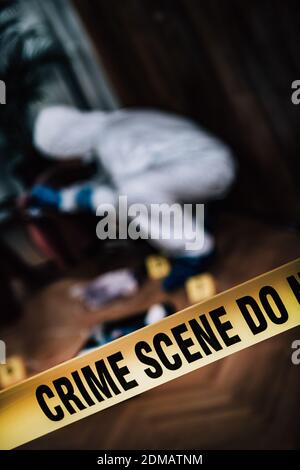 Crime Scene Investigation, Forensic People At A Murder Scene. Police 