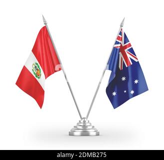 Australia and Peru table flags isolated on white 3D rendering Stock Photo