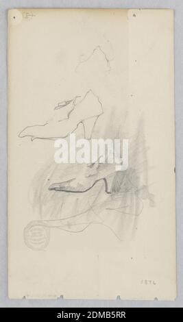 Shoe, Robert Frederick Blum, American, 1857–1903, Graphite on wove paper, Two sketches of a lady's shoe., USA, 1876, costume & accessories, Drawing Stock Photo