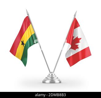 Canada and Ghana table flags isolated on white 3D rendering Stock Photo